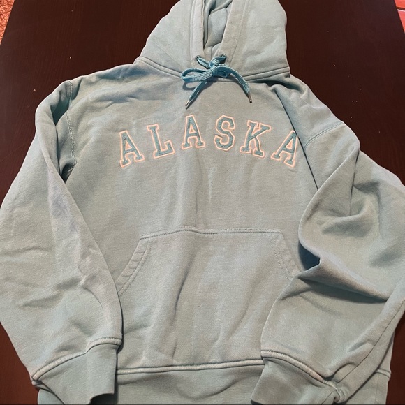 Tops - Light blue Alaska drawstring hoodie, size small